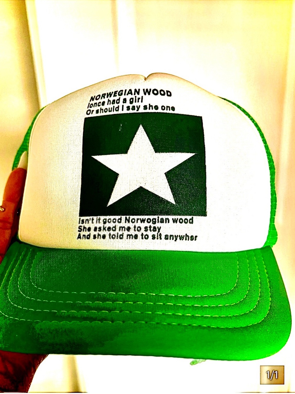 Green & White Trucker Hat with Star Graphic